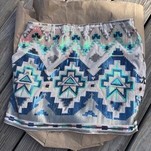 Express Blue and Silver Sequin Mini Skirt